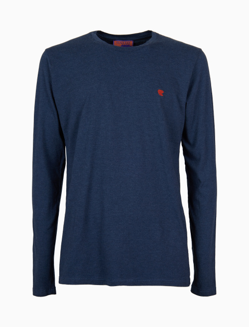T-shirt girocollo maniche lunghe cotone blu tinta unita - T-Shirts | Gallo 1927 - Official Online Shop