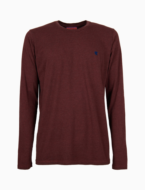 Plain burgundy cotton crew-neck T-shirt with long sleeves - T-Shirts | Gallo 1927 - Official Online Shop