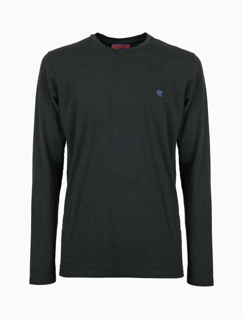 Plain green cotton crew-neck T-shirt with long sleeves - Clothing | Gallo 1927 - Official Online Shop