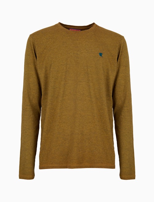 Plain yellow cotton crew-neck T-shirt with long sleeves - Clothing | Gallo 1927 - Official Online Shop