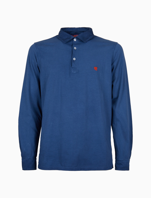 Polo camicia maniche lunghe uomo cotone blu tinta unita - Polo | Gallo 1927 - Official Online Shop