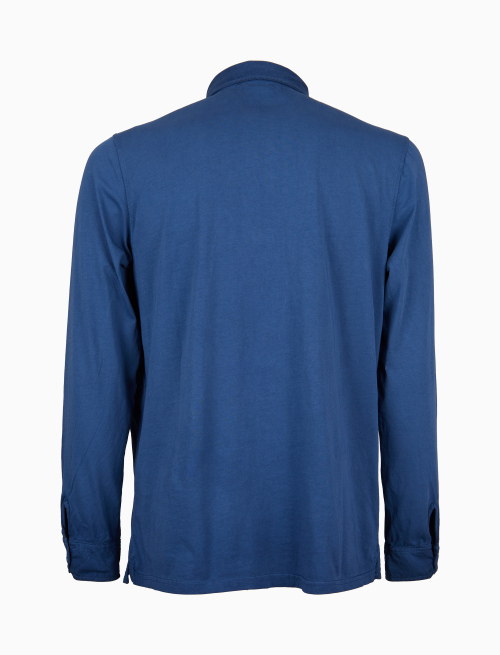 Men's plain blue long-sleeved cotton polo shirt - Clothing | Gallo 1927 - Official Online Shop