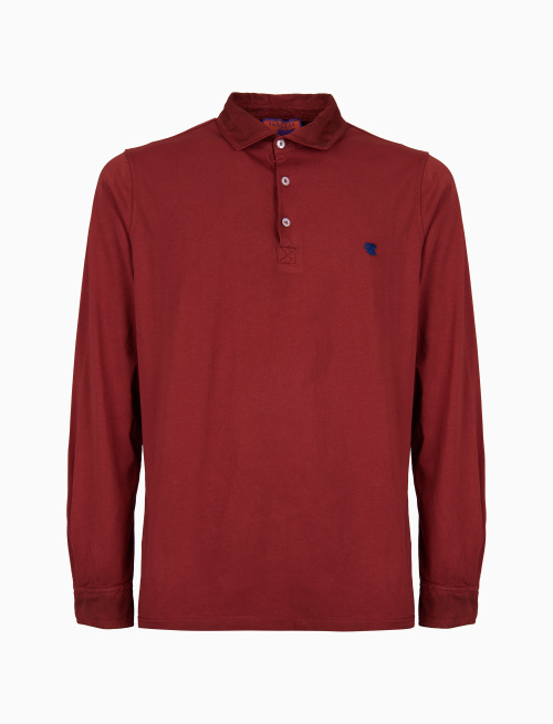 Men's plain burgundy long-sleeved cotton polo shirt - Polo Shirts | Gallo 1927 - Official Online Shop