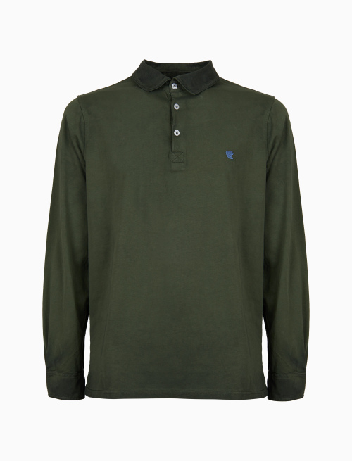 Men's plain green long-sleeved cotton polo shirt - Polo Shirts | Gallo 1927 - Official Online Shop