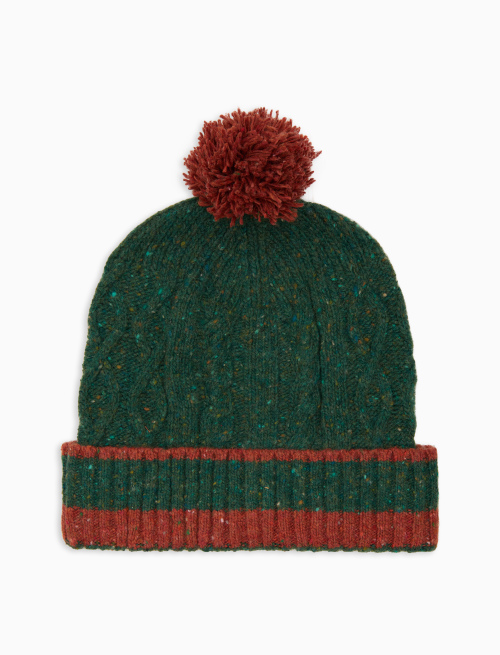 Unisex plain green beanie in Aran-stitched wool - Accessories | Gallo 1927 - Official Online Shop