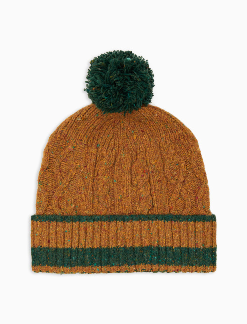 Unisex plain yellow beanie in Aran-stitched wool - Sales -30% | Gallo 1927 - Official Online Shop