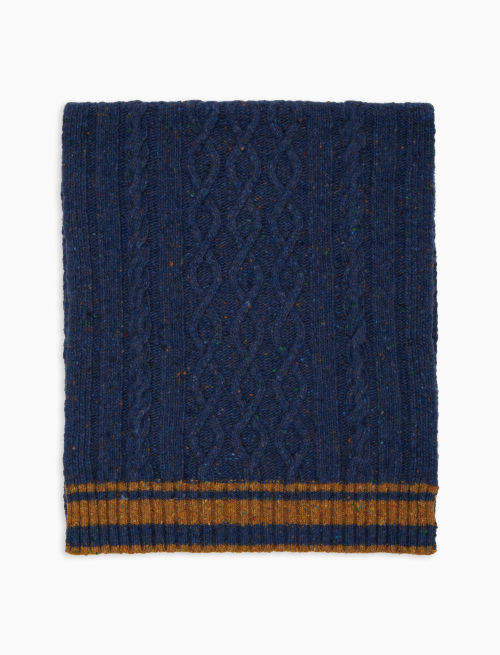 Unisex plain blue scarf in Aran-stitched wool - Scarves | Gallo 1927 - Official Online Shop