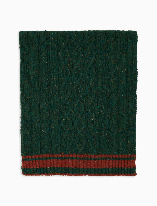 Unisex plain green scarf in Aran-stitched wool - Scarves | Gallo 1927 - Official Online Shop