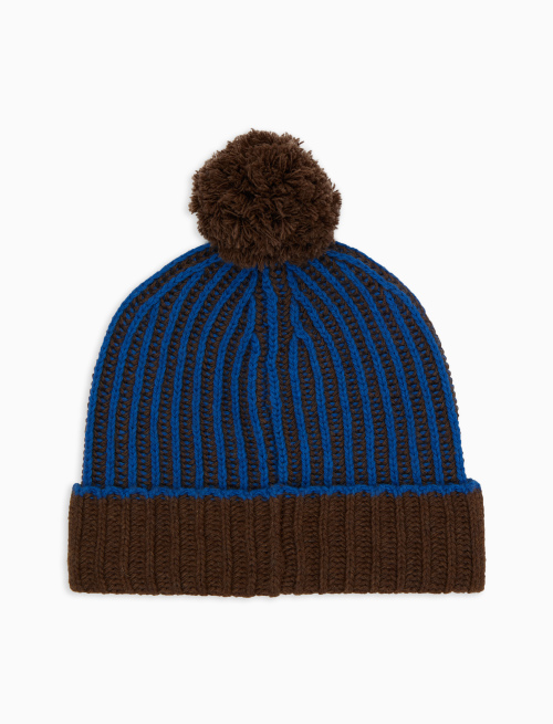 Unisex beanie in light blue wool and cashmere with cuff and two-tone plated fisherman's rib stitch - Black Friday | Gallo 1927 - Official Online Shop