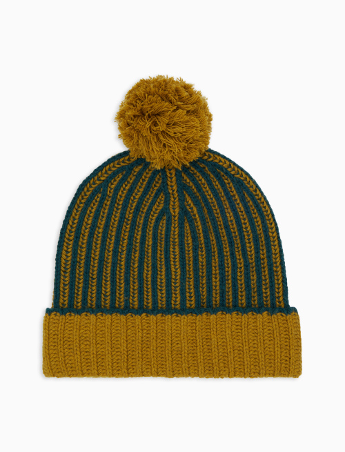 Unisex beanie in green wool and cashmere with cuff and two-tone plated fisherman's rib stitch - Hats | Gallo 1927 - Official Online Shop