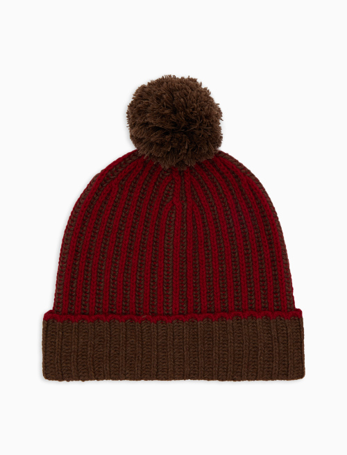 Unisex beanie in red wool and cashmere with cuff and two-tone plated fisherman's rib stitch - Accessories | Gallo 1927 - Official Online Shop