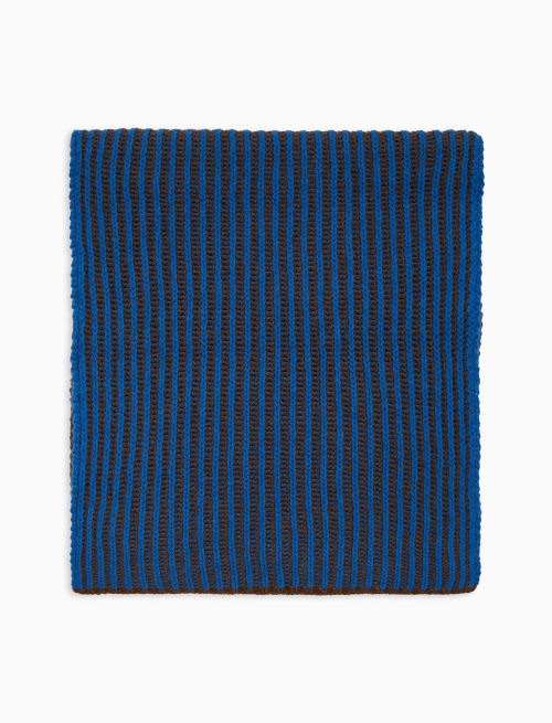Unisex scarf in light blue wool and cashmere with two-tone plated fisherman's rib stitch - Scarves | Gallo 1927 - Official Online Shop