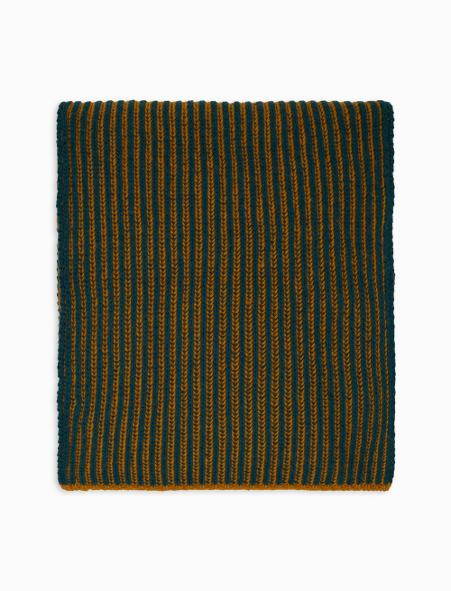 Unisex scarf in green wool and cashmere with two-tone plated fisherman's rib stitch - Scarves | Gallo 1927 - Official Online Shop