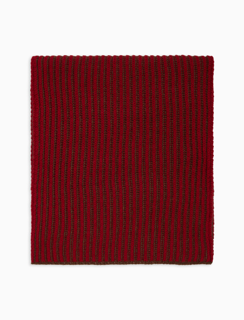Unisex scarf in red wool and cashmere with two-tone plated fisherman's rib stitch - Scarves | Gallo 1927 - Official Online Shop