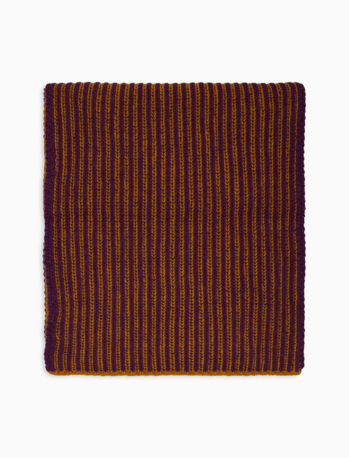 Unisex scarf in purple wool and cashmere with two-tone plated fisherman's rib stitch - Scarves | Gallo 1927 - Official Online Shop