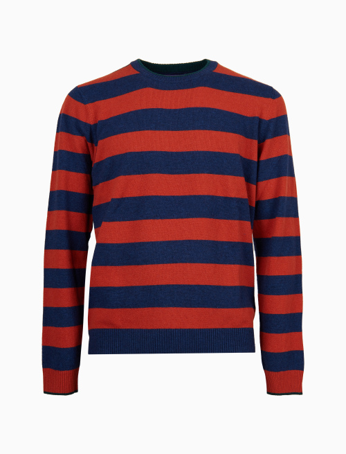 Pull girocollo uomo lana e cashmere blu righe bicolore - Abbigliamento | Gallo 1927 - Official Online Shop