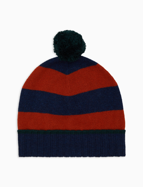 Unisex blue wool and cashmere beanie with two-tone stripes - Sales -30% | Gallo 1927 - Official Online Shop