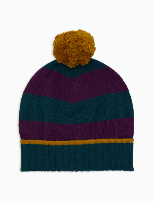 Unisex green wool and cashmere beanie with two-tone stripes - Sales -30% | Gallo 1927 - Official Online Shop