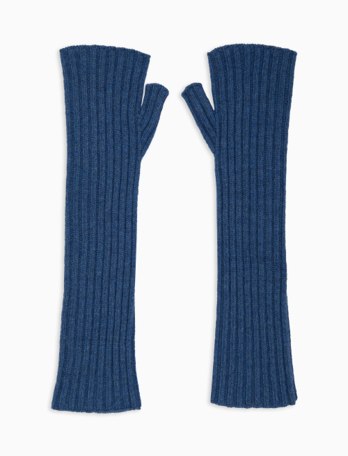 Unisex long plain blue fingerless gloves in wool and cashmere - Other | Gallo 1927 - Official Online Shop