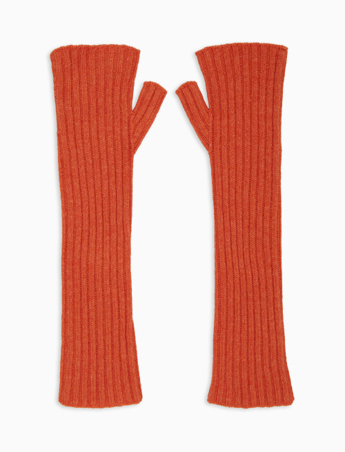 Unisex long plain orange fingerless gloves in wool and cashmere - Other | Gallo 1927 - Official Online Shop