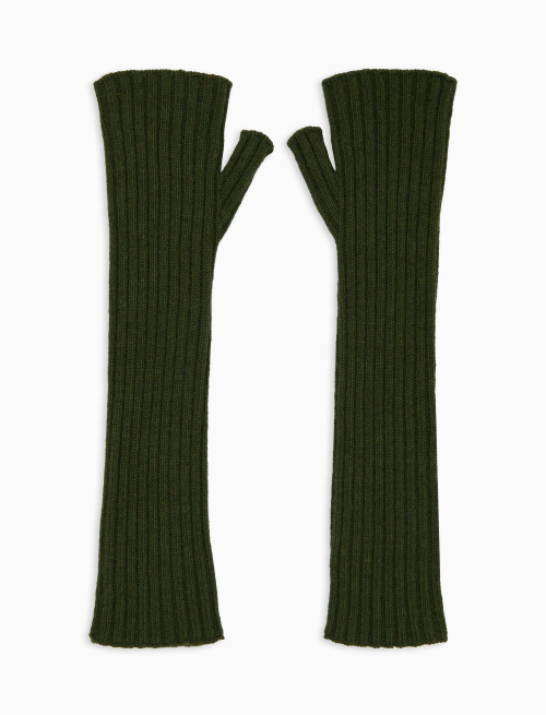 Unisex long plain green fingerless gloves in wool and cashmere - Other | Gallo 1927 - Official Online Shop