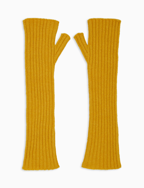 Unisex long plain yellow fingerless gloves in wool and cashmere - Other | Gallo 1927 - Official Online Shop