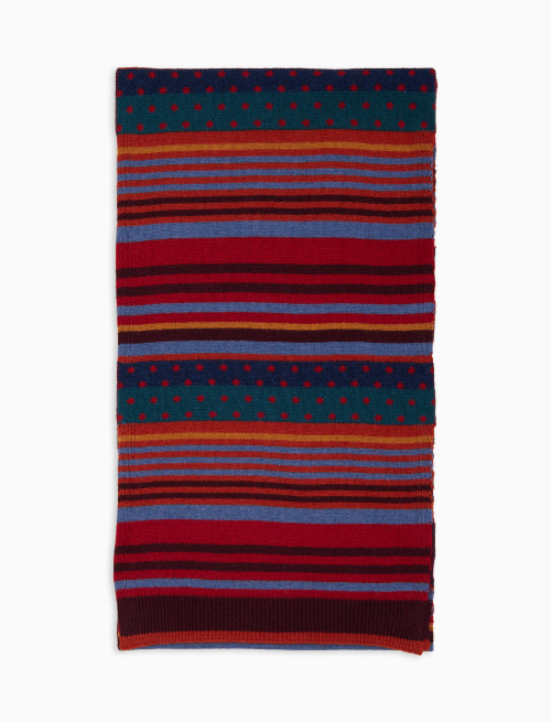 Unisex red wool and cashmere scarf with stripes and polka dots - Scarves | Gallo 1927 - Official Online Shop
