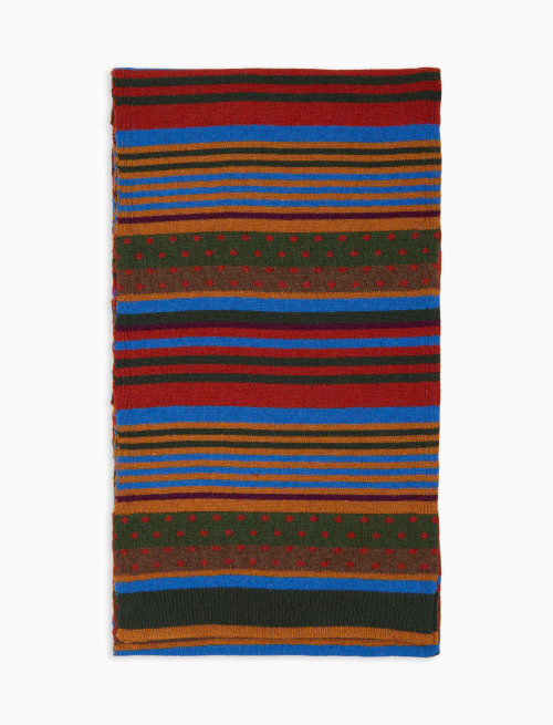 Unisex green wool and cashmere scarf with stripes and polka dots - Scarves | Gallo 1927 - Official Online Shop