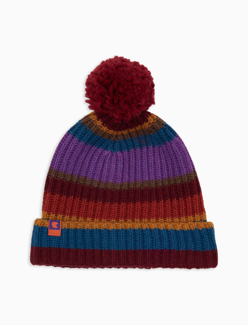 Berretto unisex lana, viscosa e cashmere bordò righe multicolor - Accessori | Gallo 1927 - Official Online Shop