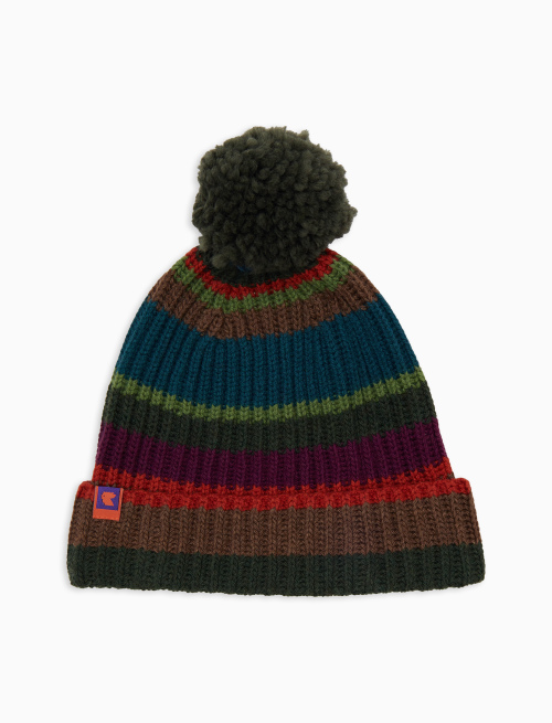 Berretto unisex lana, viscosa e cashmere verde righe multicolor - Accessori | Gallo 1927 - Official Online Shop