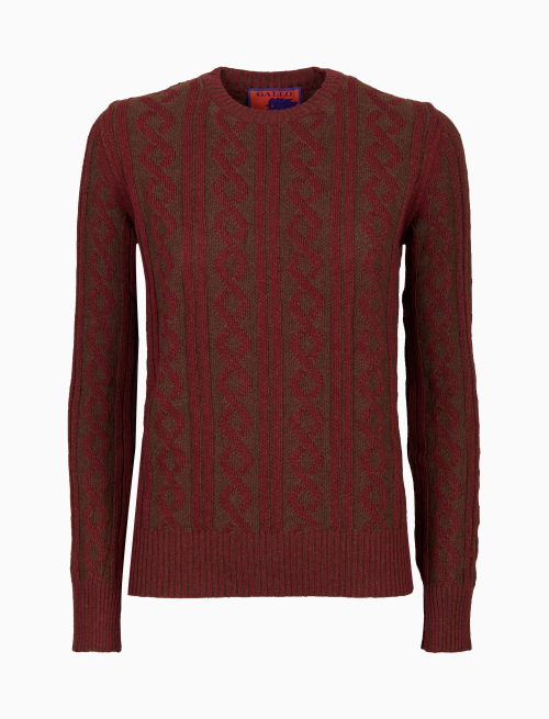Women's brown wool and cashmere sweater with cable motif and two-tone plated ribbing - Knitwear | Gallo 1927 - Official Online Shop