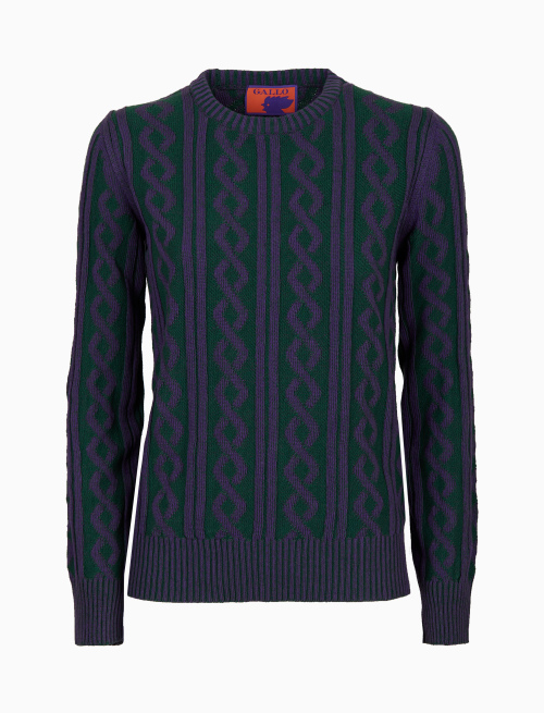 Women's green wool and cashmere sweater with cable motif and two-tone plated ribbing - Knitwear | Gallo 1927 - Official Online Shop