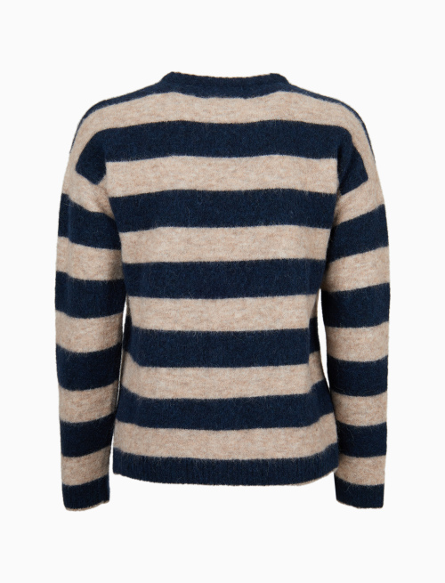 Pull girocollo donna alpaca e lana blu righe bicolore - Abbigliamento | Gallo 1927 - Official Online Shop