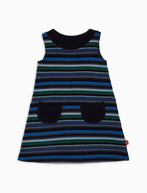 Kids' blue fleece dress with multicoloured stripes - Girls Clothing | Gallo 1927 - Official Online Shop