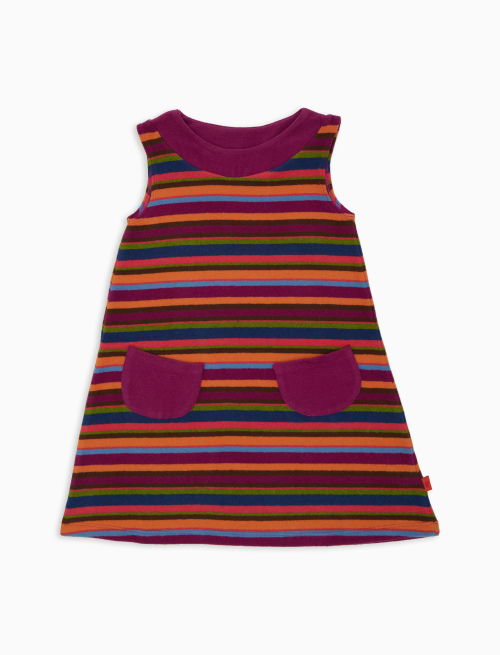 Kids' fuchsia fleece dress with multicoloured stripes - Clothing | Gallo 1927 - Official Online Shop