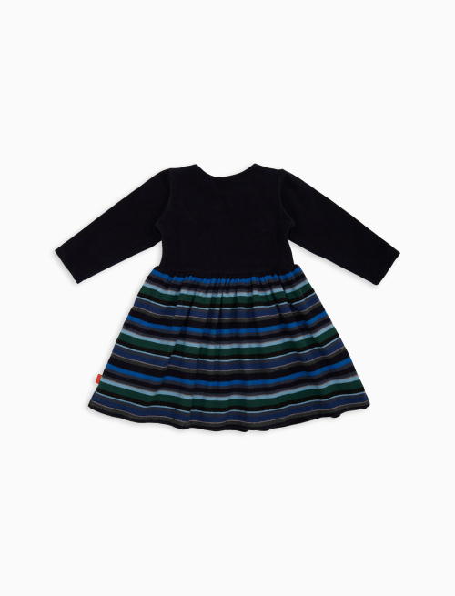 Kids' plain blue fleece dress with multicoloured stripes - Black Friday Kids | Gallo 1927 - Official Online Shop