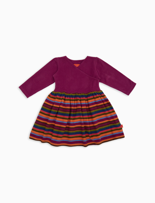 Kids' plain fuchsia fleece dress with multicoloured stripes - Clothing | Gallo 1927 - Official Online Shop