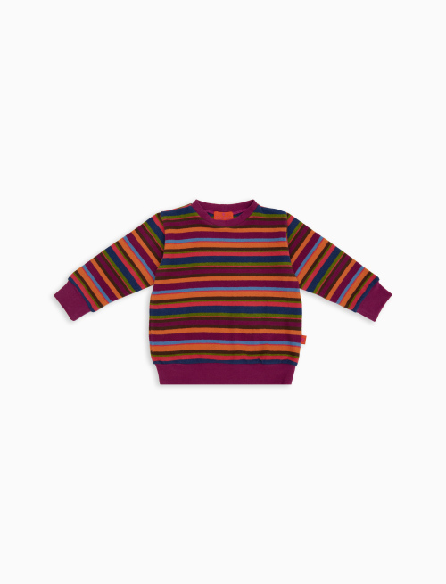 Kids' fuchsia fleece sweatshirt with multicoloured stripes - New in | Gallo 1927 - Official Online Shop