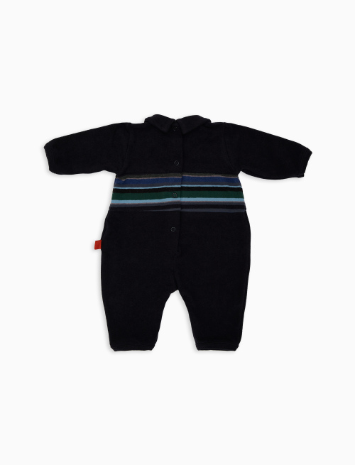 Kids' plain blue fleece romper with multicolour-striped band in the middle - Black Friday Kids | Gallo 1927 - Official Online Shop