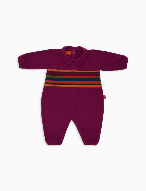 Kids' plain fuchsia fleece romper with multicolour-striped band in the middle - Clothing | Gallo 1927 - Official Online Shop
