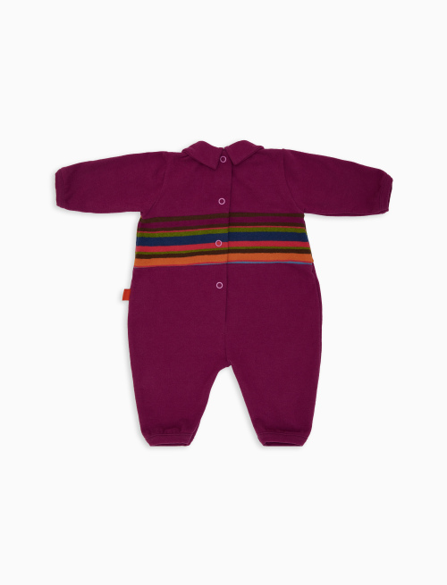 Kids' plain fuchsia fleece romper with multicolour-striped band in the middle - Black Friday Kids | Gallo 1927 - Official Online Shop