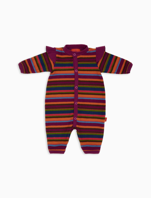 Kids' fuchsia fleece romper with multicoloured stripes - Girls Clothing | Gallo 1927 - Official Online Shop