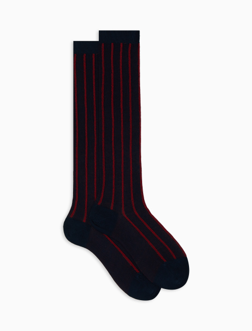 Women's long blue spaced twin-rib cotton socks - Socks | Gallo 1927 - Official Online Shop