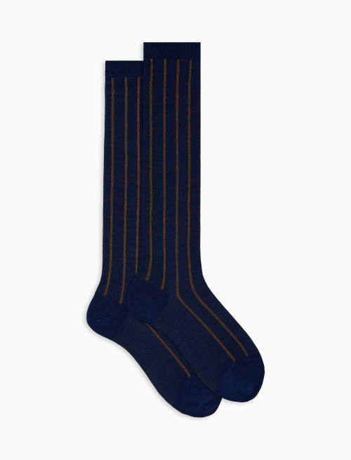 Women's long blue spaced twin-rib cotton socks - Socks | Gallo 1927 - Official Online Shop
