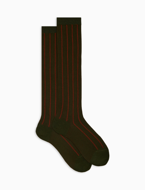 Women's long green spaced twin-rib cotton socks - Socks | Gallo 1927 - Official Online Shop