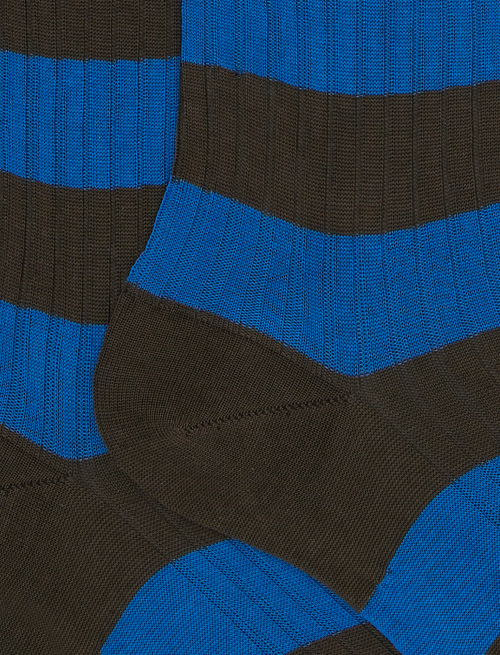 Women’s long brown ribbed cotton socks with two-tone stripes - Socks | Gallo 1927 - Official Online Shop