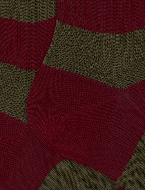 Women’s long burgundy ribbed cotton socks with two-tone stripes - Socks | Gallo 1927 - Official Online Shop