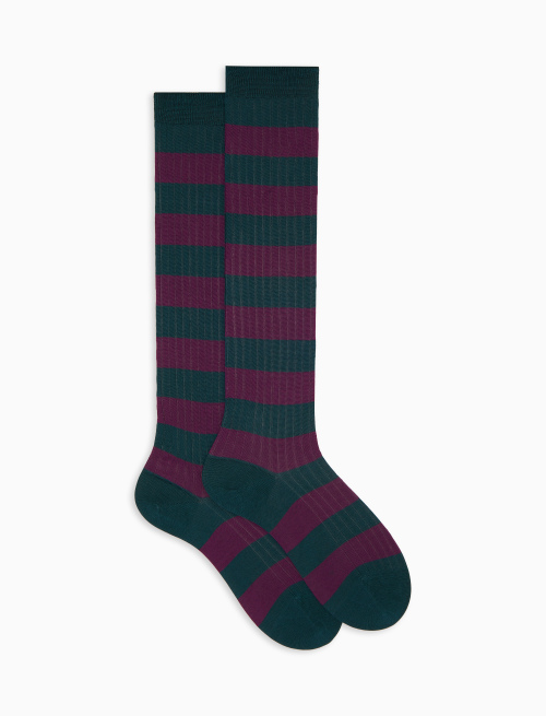 Women’s long green ribbed cotton socks with two-tone stripes - New In | Gallo 1927 - Official Online Shop