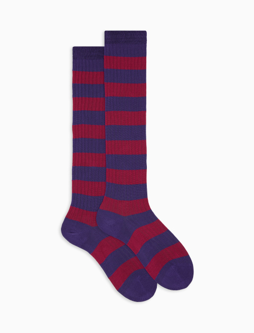 Women’s long purple ribbed cotton socks with two-tone stripes - Bicolor | Gallo 1927 - Official Online Shop