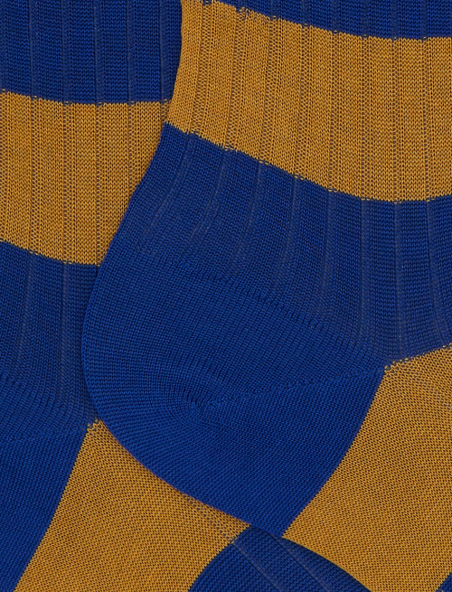 Women's short blue ribbed cotton socks with two-tone stripe pattern - Bicolor | Gallo 1927 - Official Online Shop